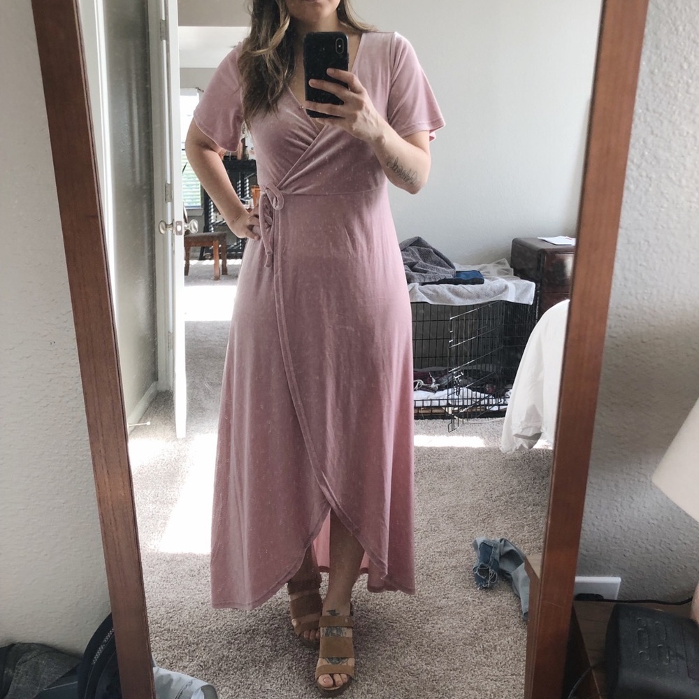 ROOLEE Pink Velvet Wrap Dress
